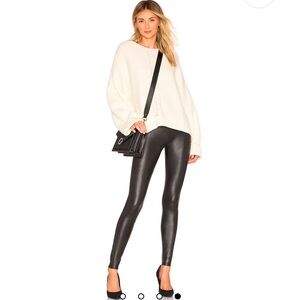 Women's Black Faux Leather Leggings, Petite Medium